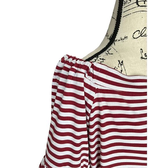 Donna Morgan Women's Red & White Off Shoulder Bishop Sleeve Dress Size 14 - Picture 6 of 8
